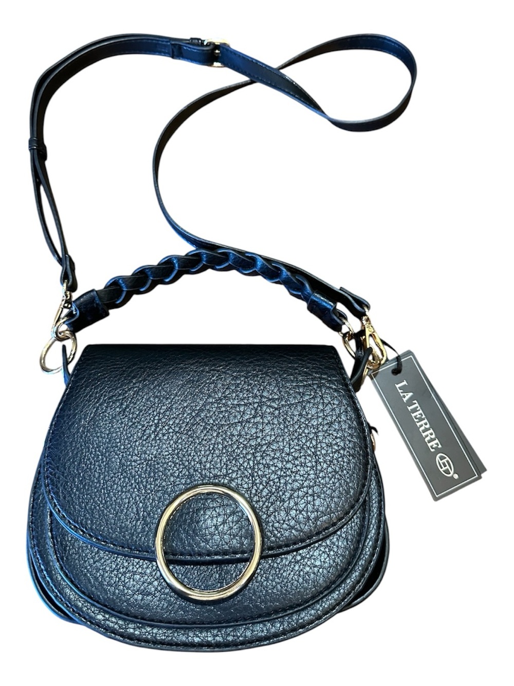 Black Pebbled Vegan Leather Crossbody Bag